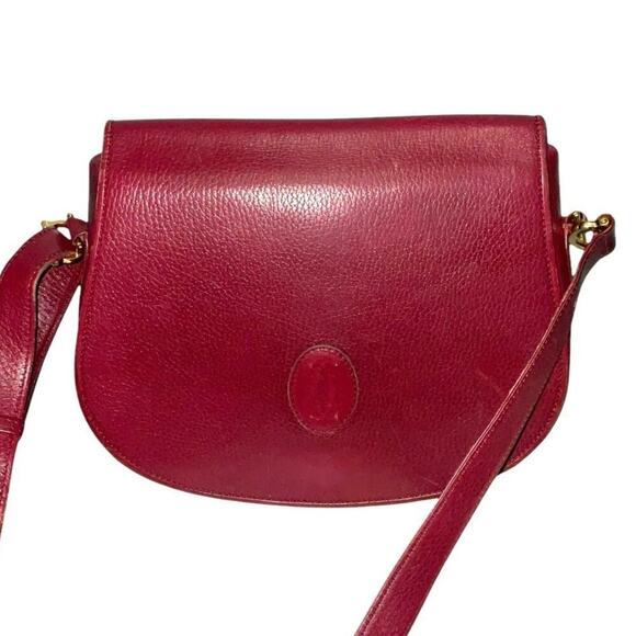 Cartier Vintage Must De Cartier Burgundy Saddle Crossbody Bag W/Dust bag - Picture 2 of 16